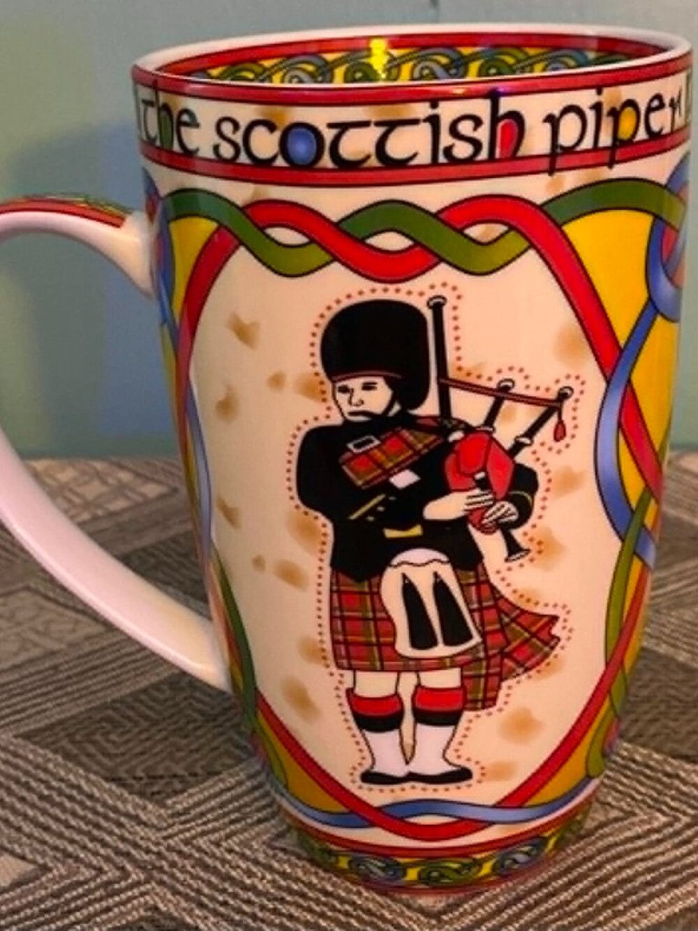 Clara Scottish Weave the Scottish Piper New Bone China Celtic Coffee Mug Tall